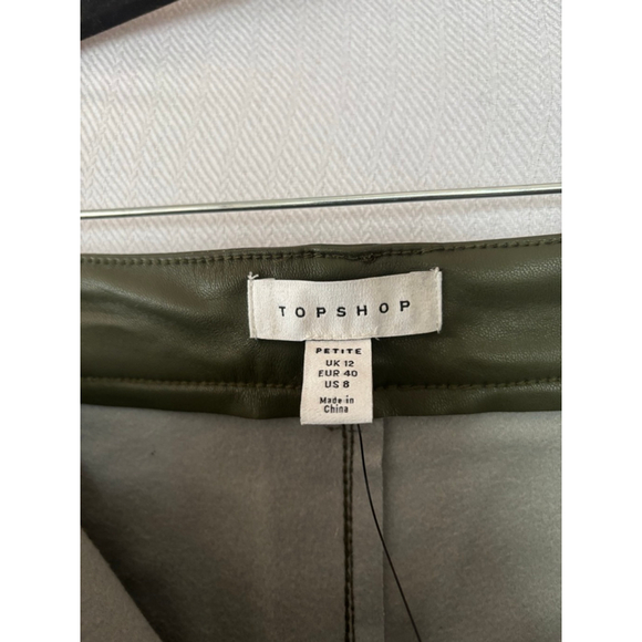 Women's Topshop Petite Olive Faux Leather Moto Skinny Pants 8P - Picture 5 of 6